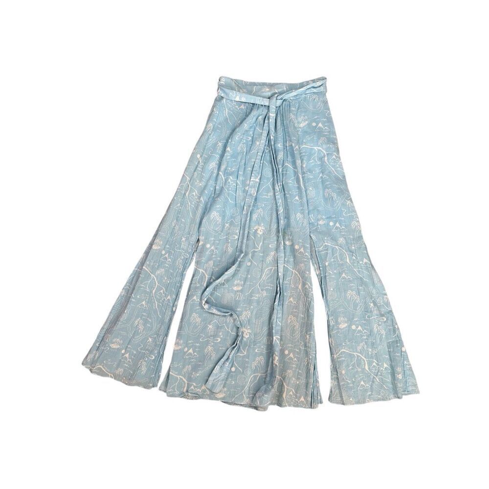 & Other Stories Paris Atelier Slit Crepe Midi Skirt Belt Blue Palm Tree Shell 4 - Picture 16 of 16
